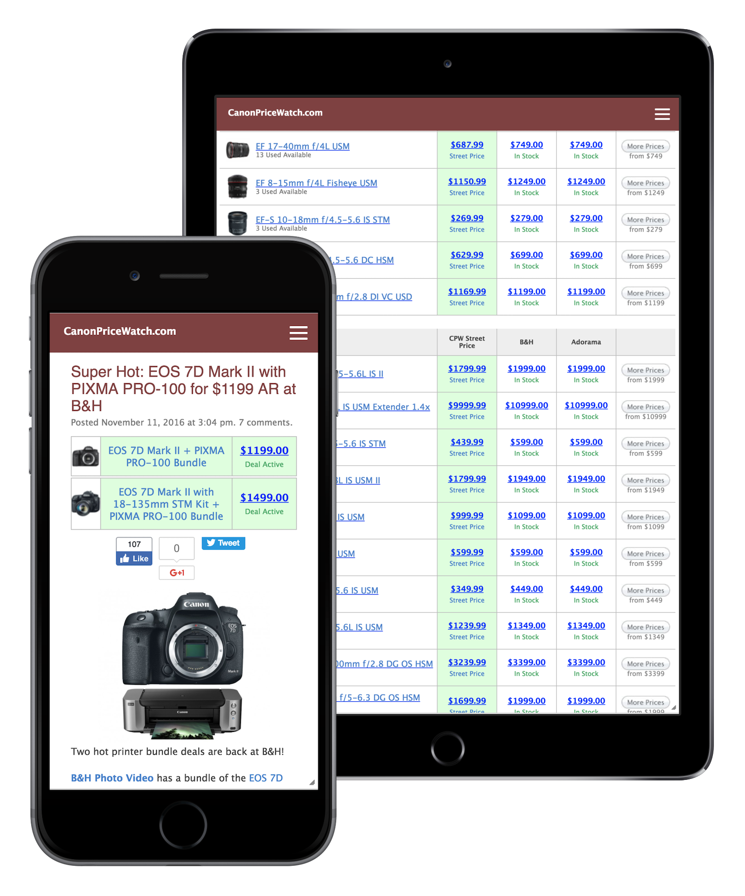 CanonPriceWatch site Now Optimized for Phones & Tablets Canon